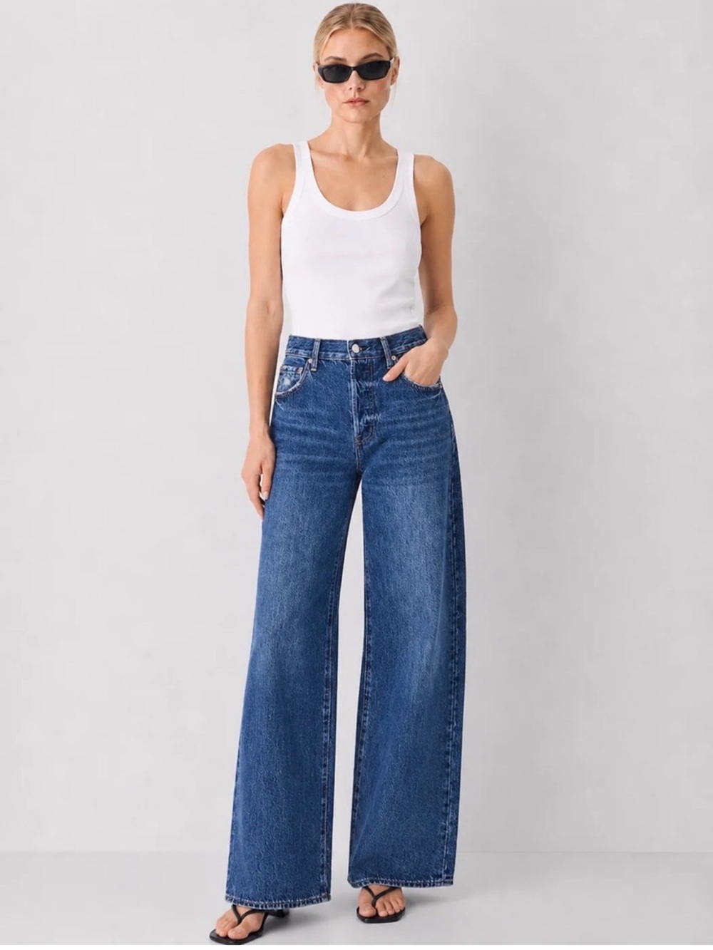 Pistola Tate High Rise Bowed Wide Leg in Medium Blue Wash